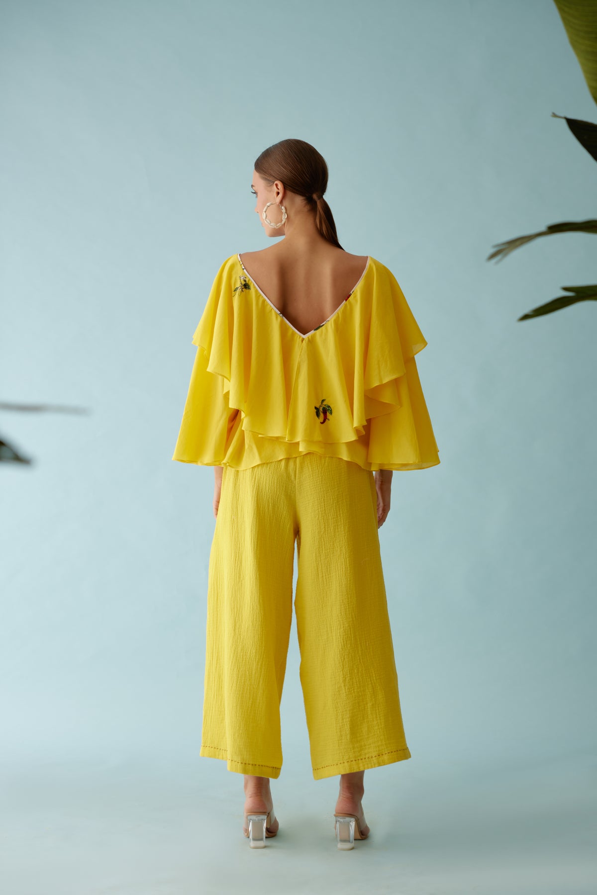 Yellow Chilli Applique Wide Leg Pants