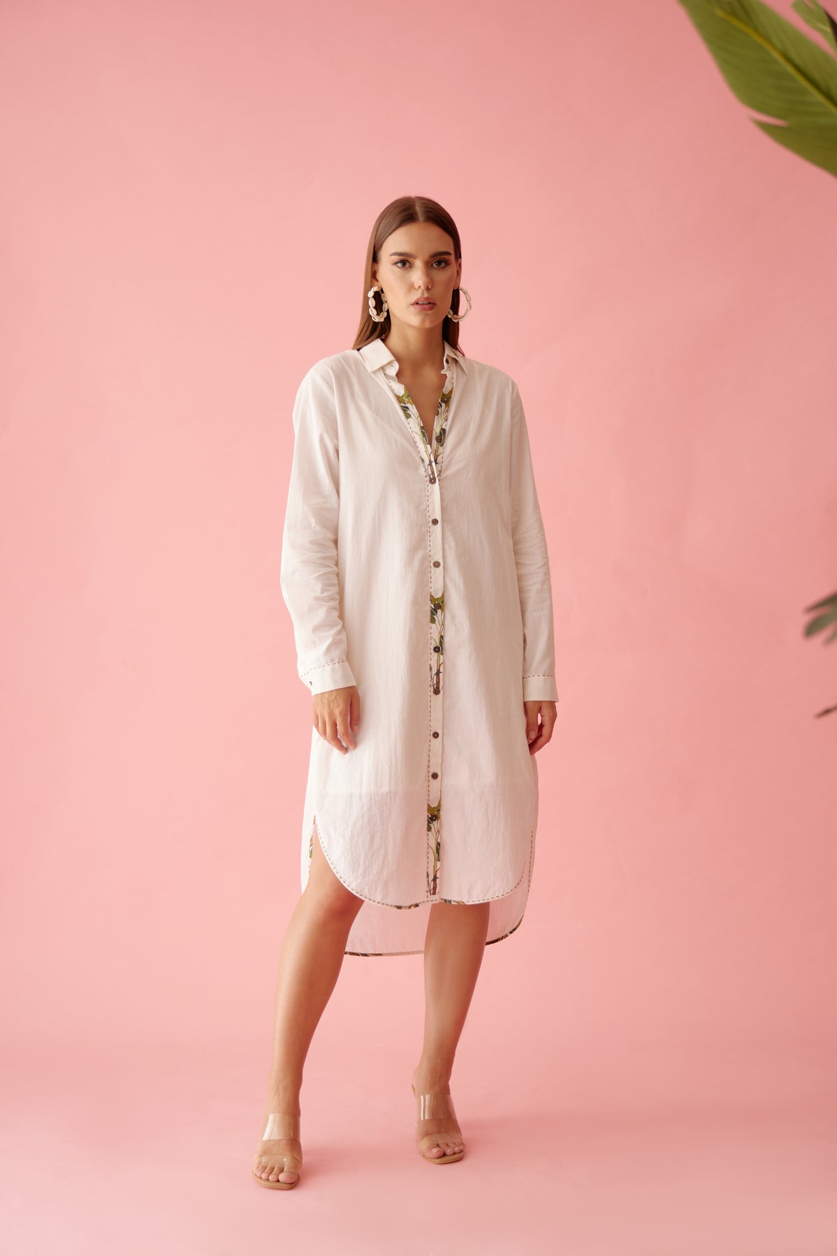 Cream Banana Tree Applique Shirt Dress