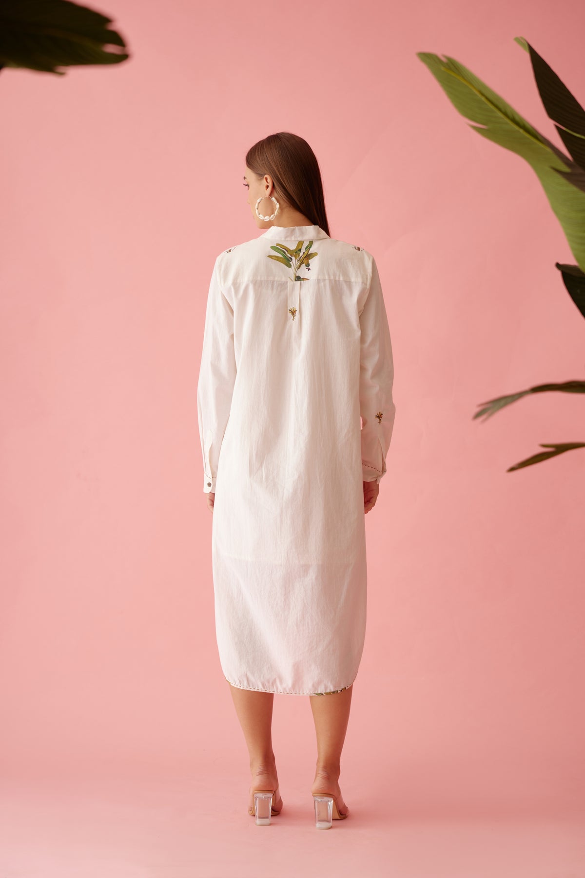 Cream Banana Tree Applique Shirt Dress