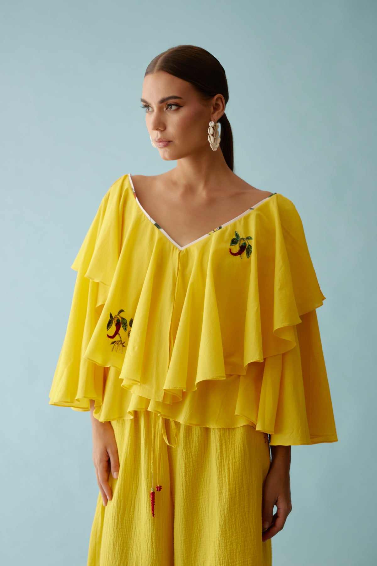 Yellow Chilli Applique Frill Top