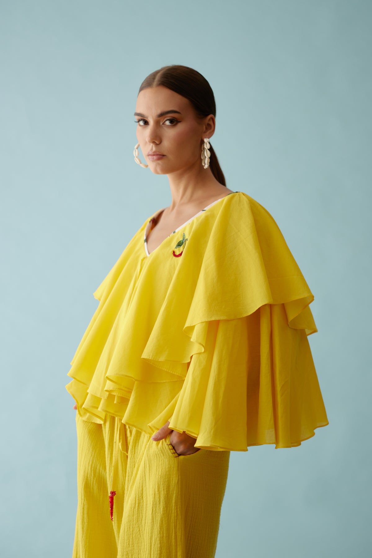 Yellow Chilli Applique Frill Top