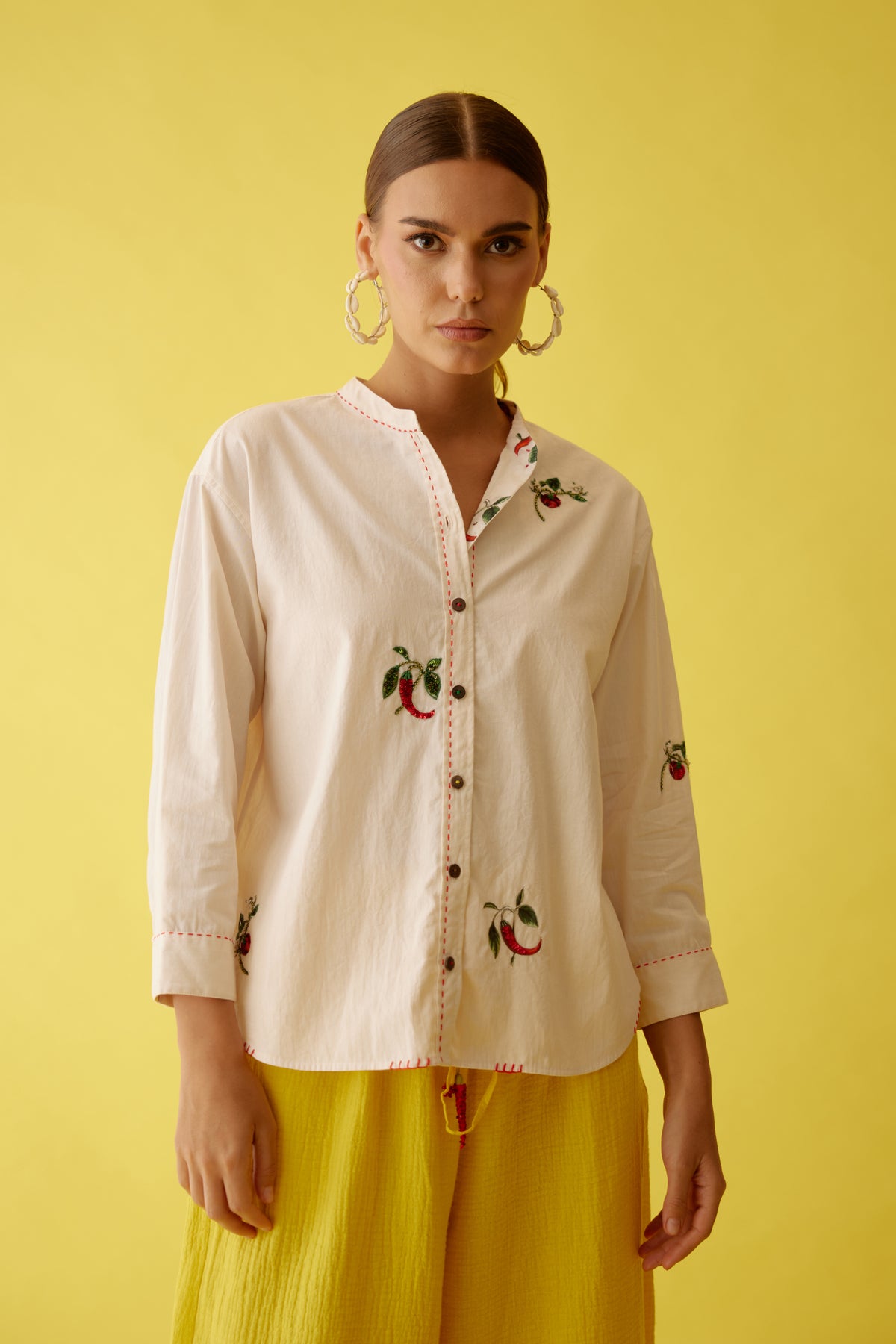 Cream Hand Embroidered Chilli Applique Top