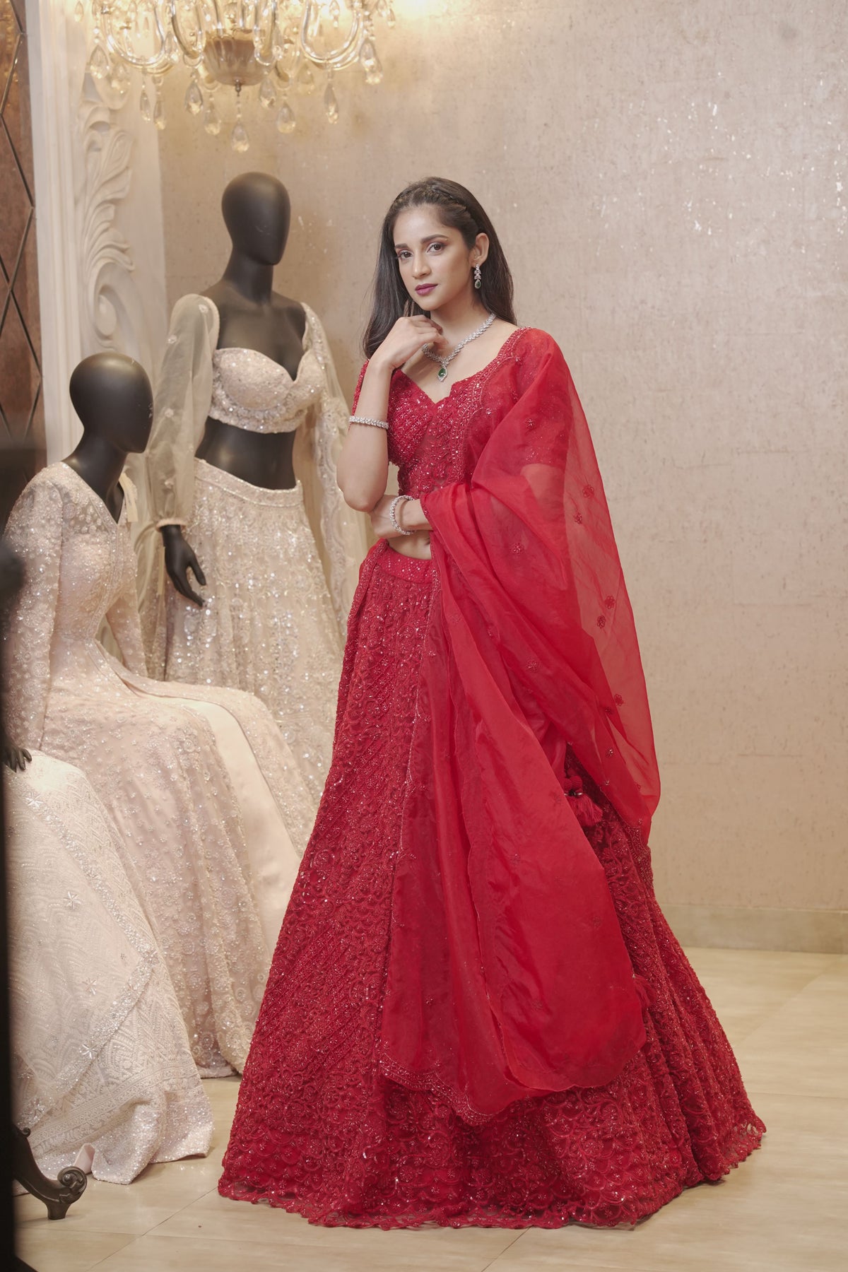 Red Organza Lehenga