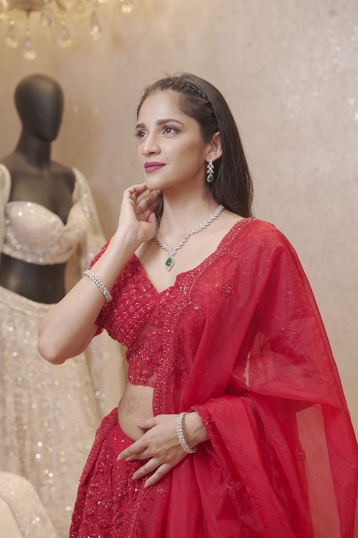 Red Organza Lehenga