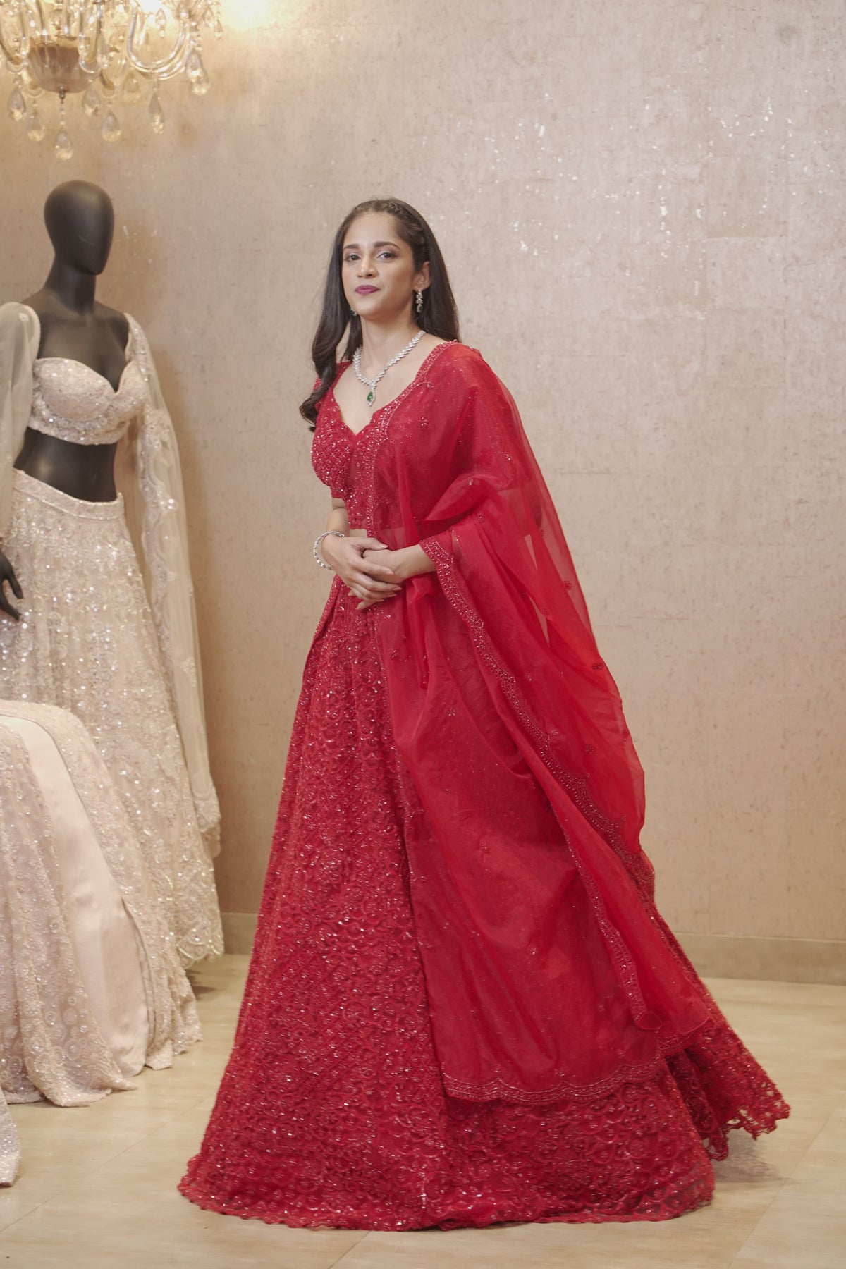 Red Organza Lehenga