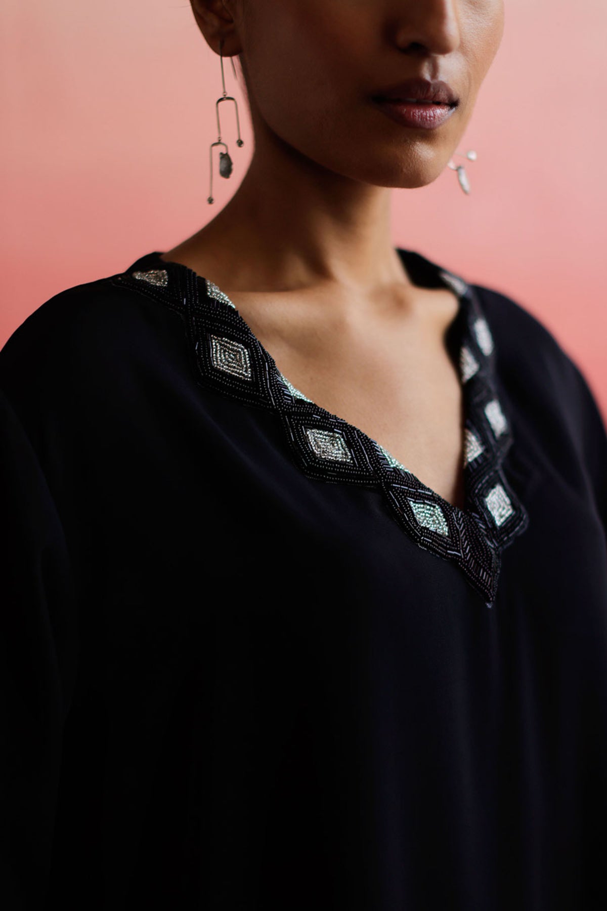 Black V Embroidered Kurta Set