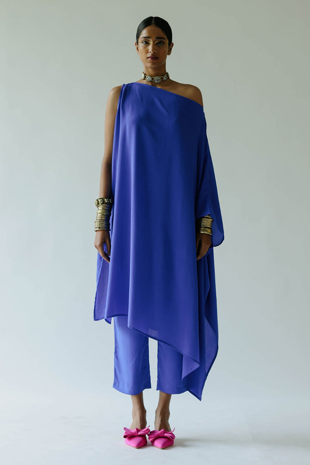 Olivia Blue Asymmetric Kaftan Set