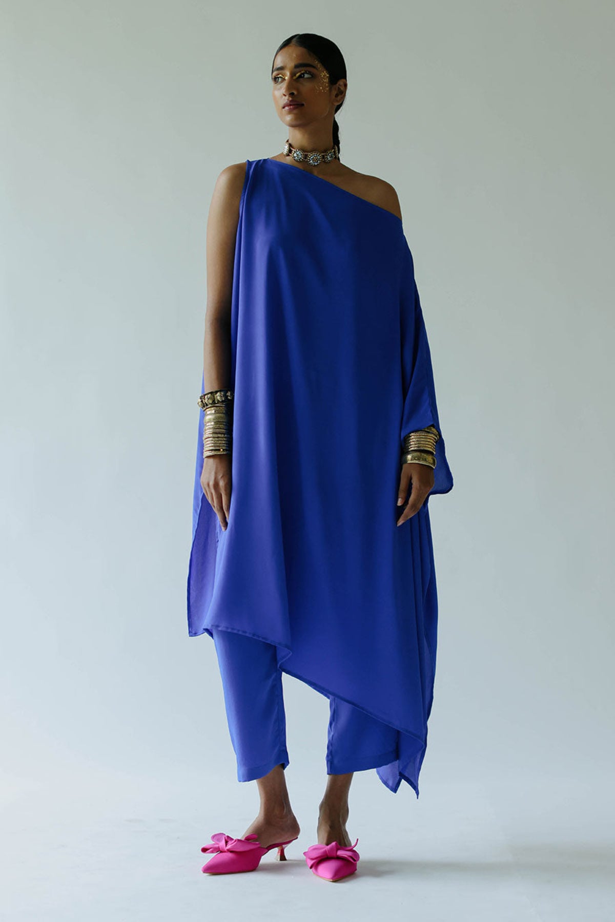 Olivia Blue Asymmetric Kaftan Set