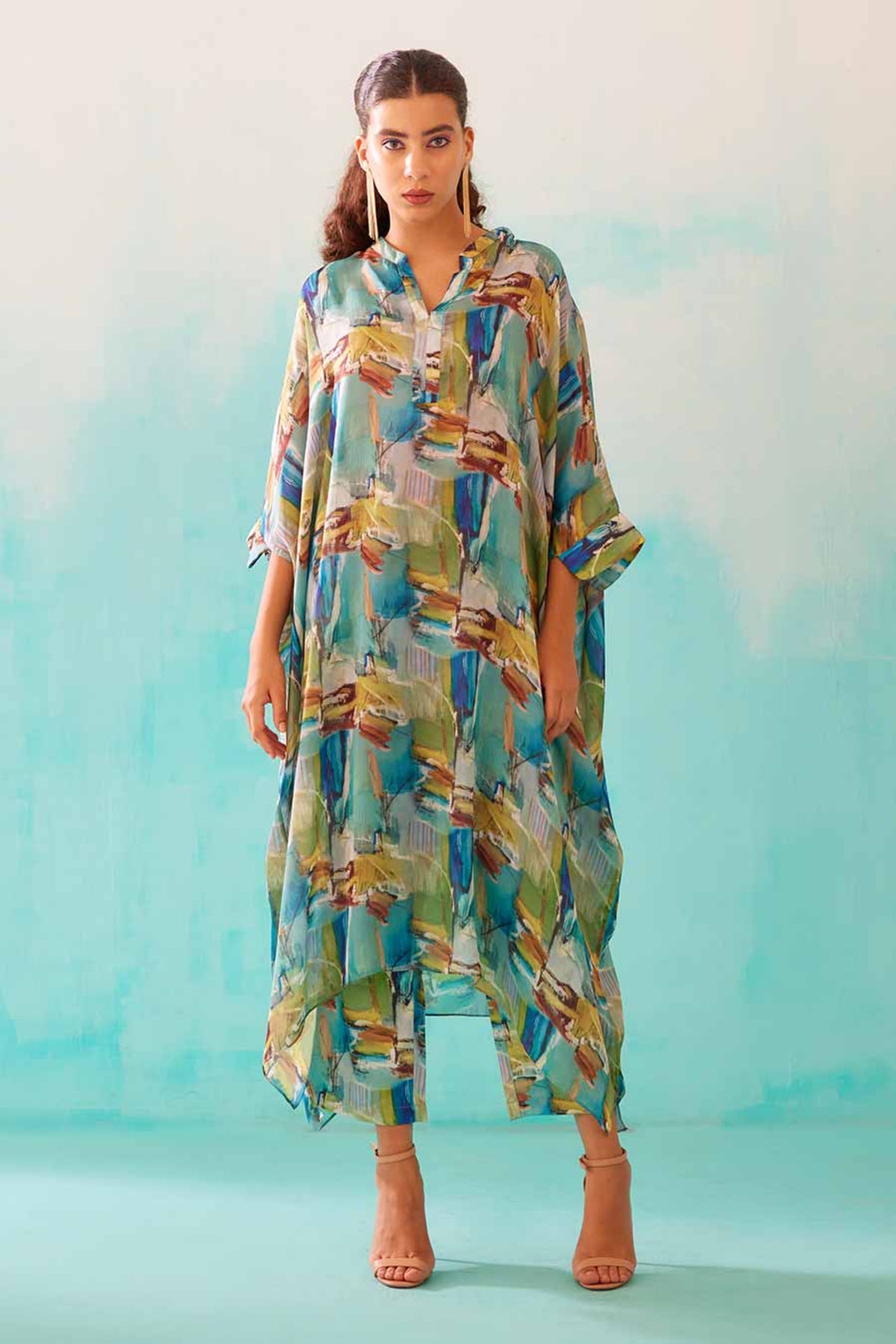 Brushstroke Printed Long Kaftan