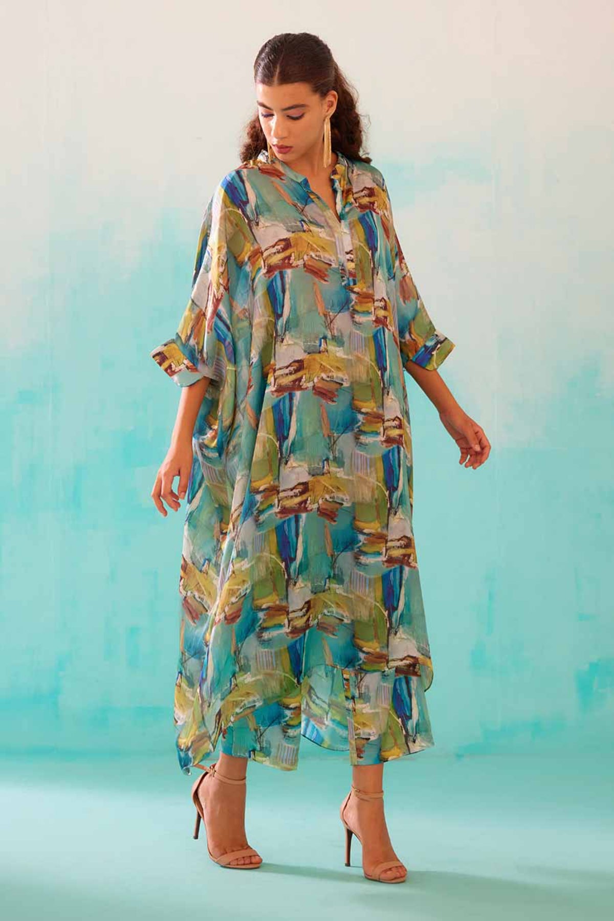 Brushstroke Printed Long Kaftan