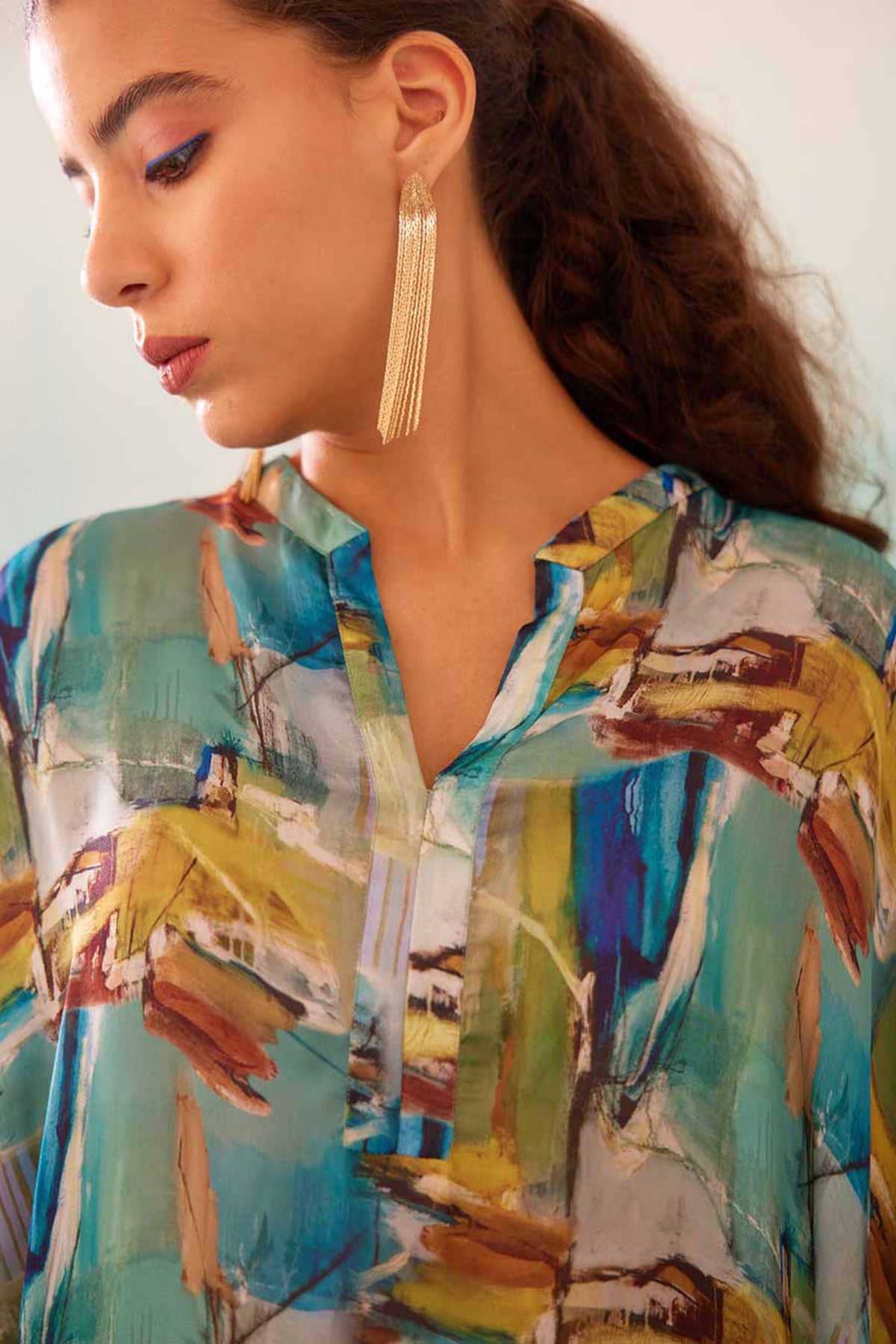 Brushstroke Printed Long Kaftan