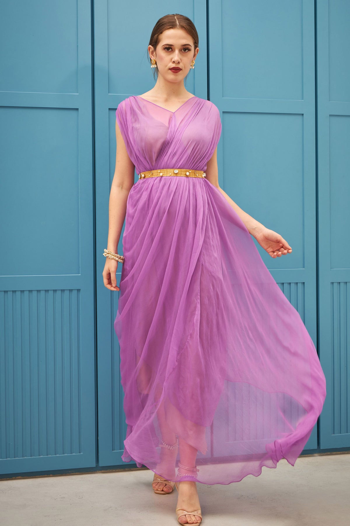 Asymmetric Draped Gown Dress