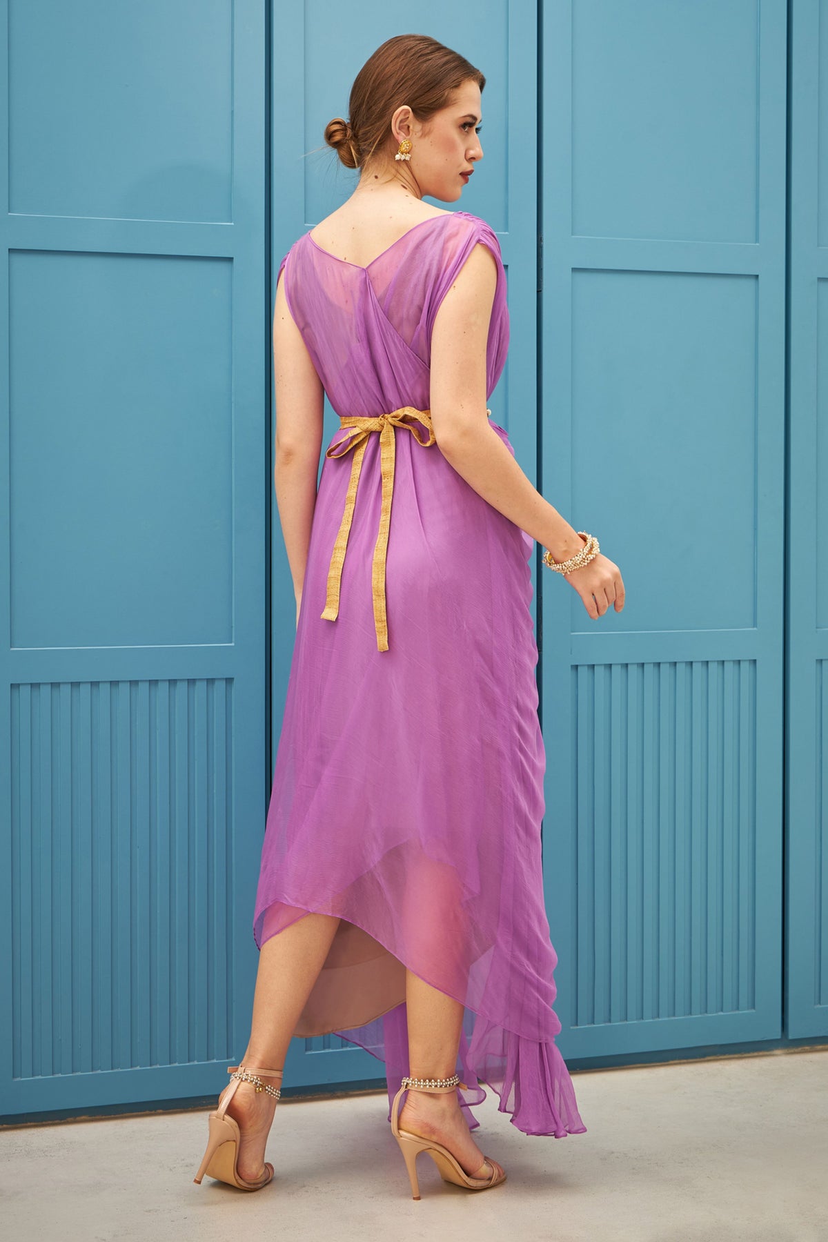 Asymmetric Draped Gown Dress