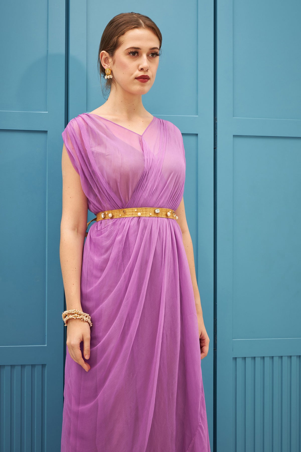 Asymmetric Draped Gown Dress