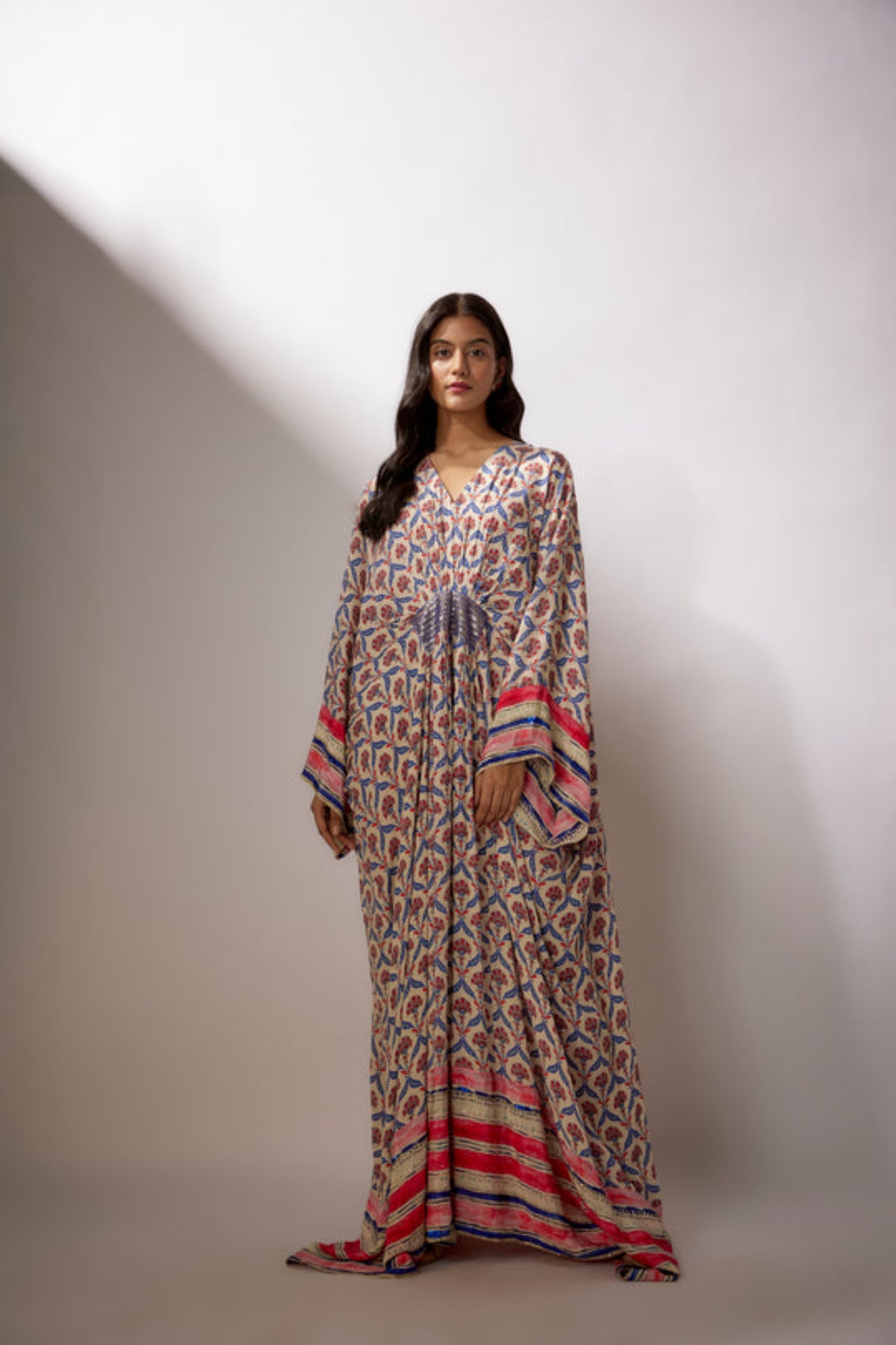 Ivory Printed Crepe Kaftan