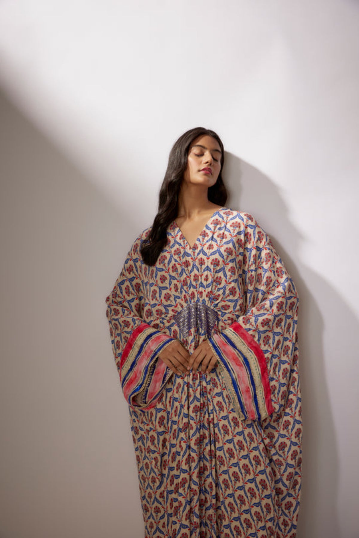 Ivory Printed Crepe Kaftan