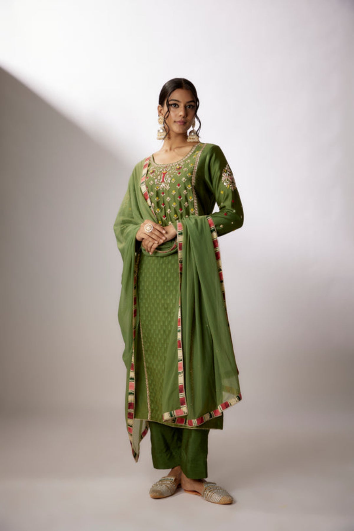 Green Embroidered Kurta Set