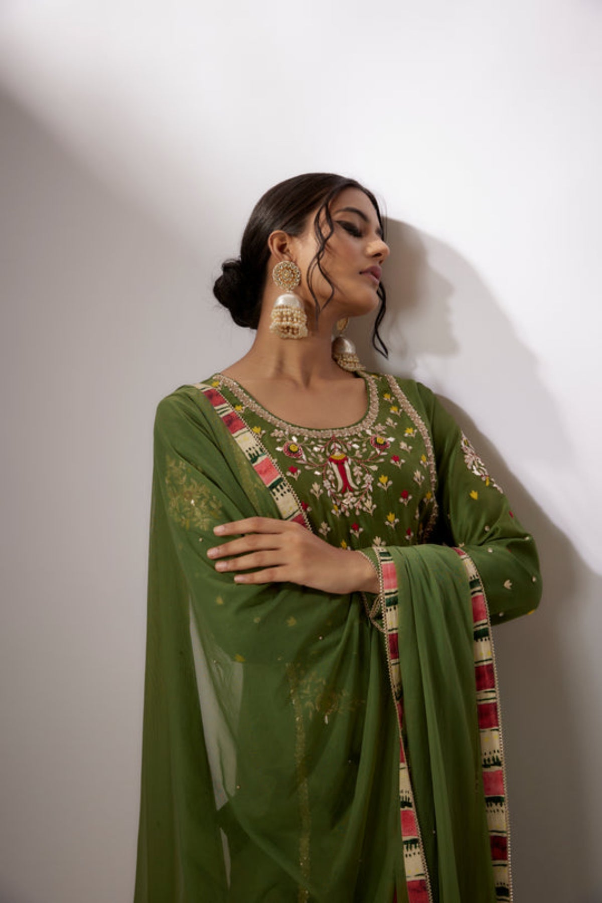 Green Embroidered Kurta Set