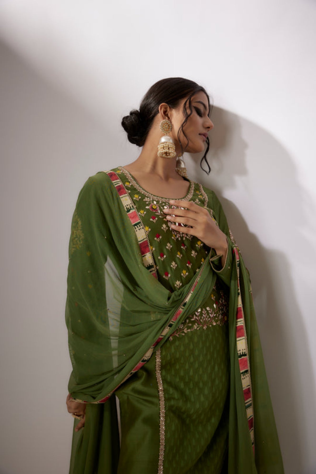 Green Embroidered Kurta Set