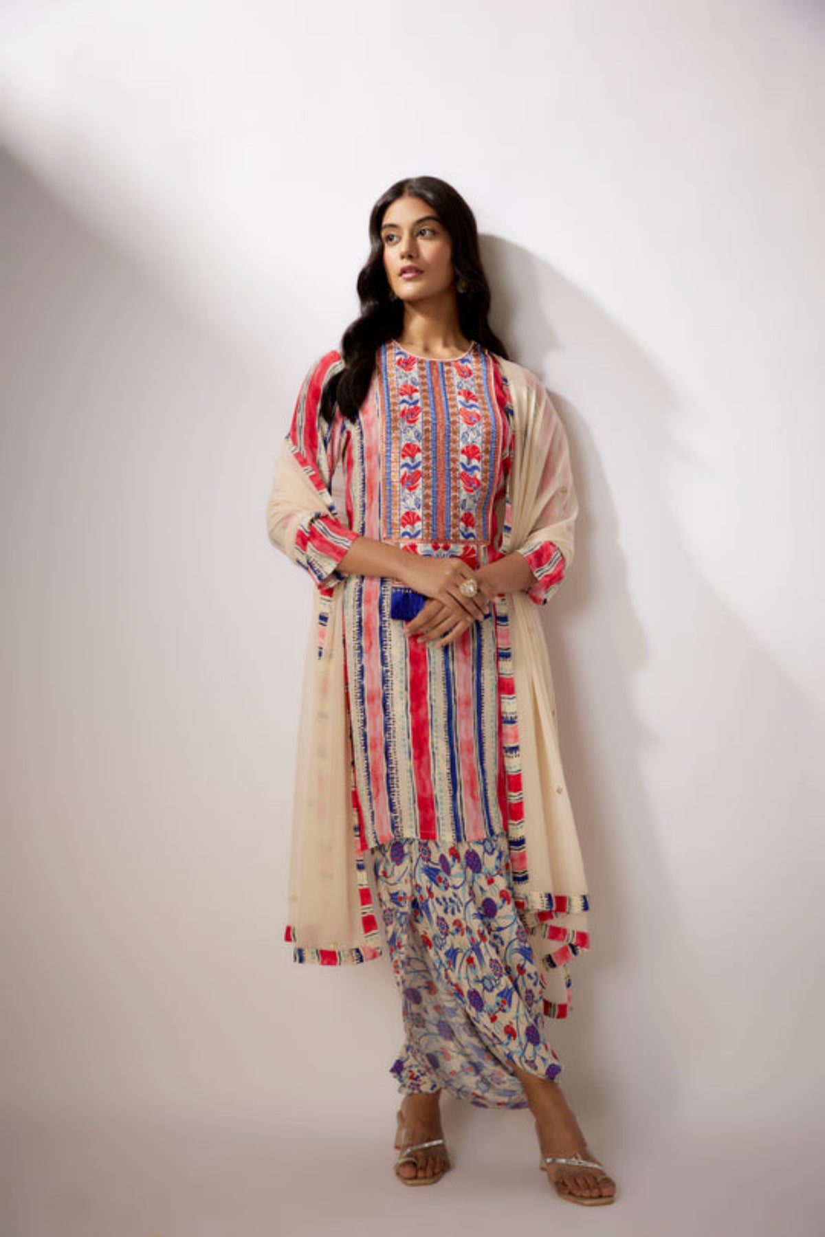 Ivory Printed Crepe Kurta Set