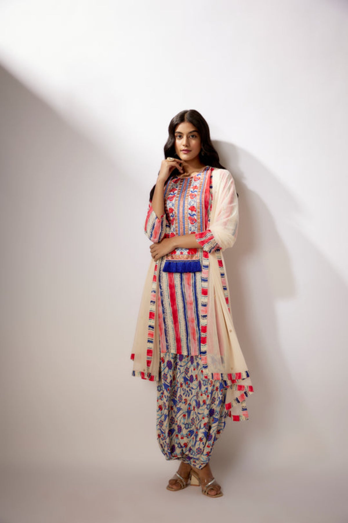 Ivory Printed Crepe Kurta Set