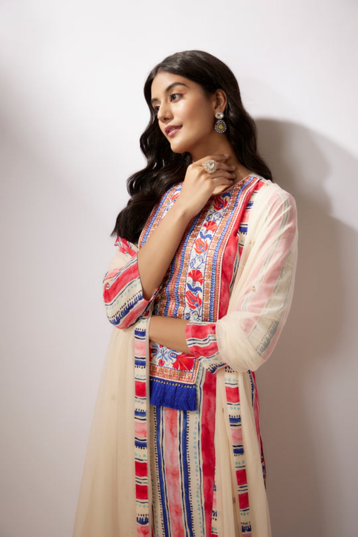 Ivory Printed Crepe Kurta Set