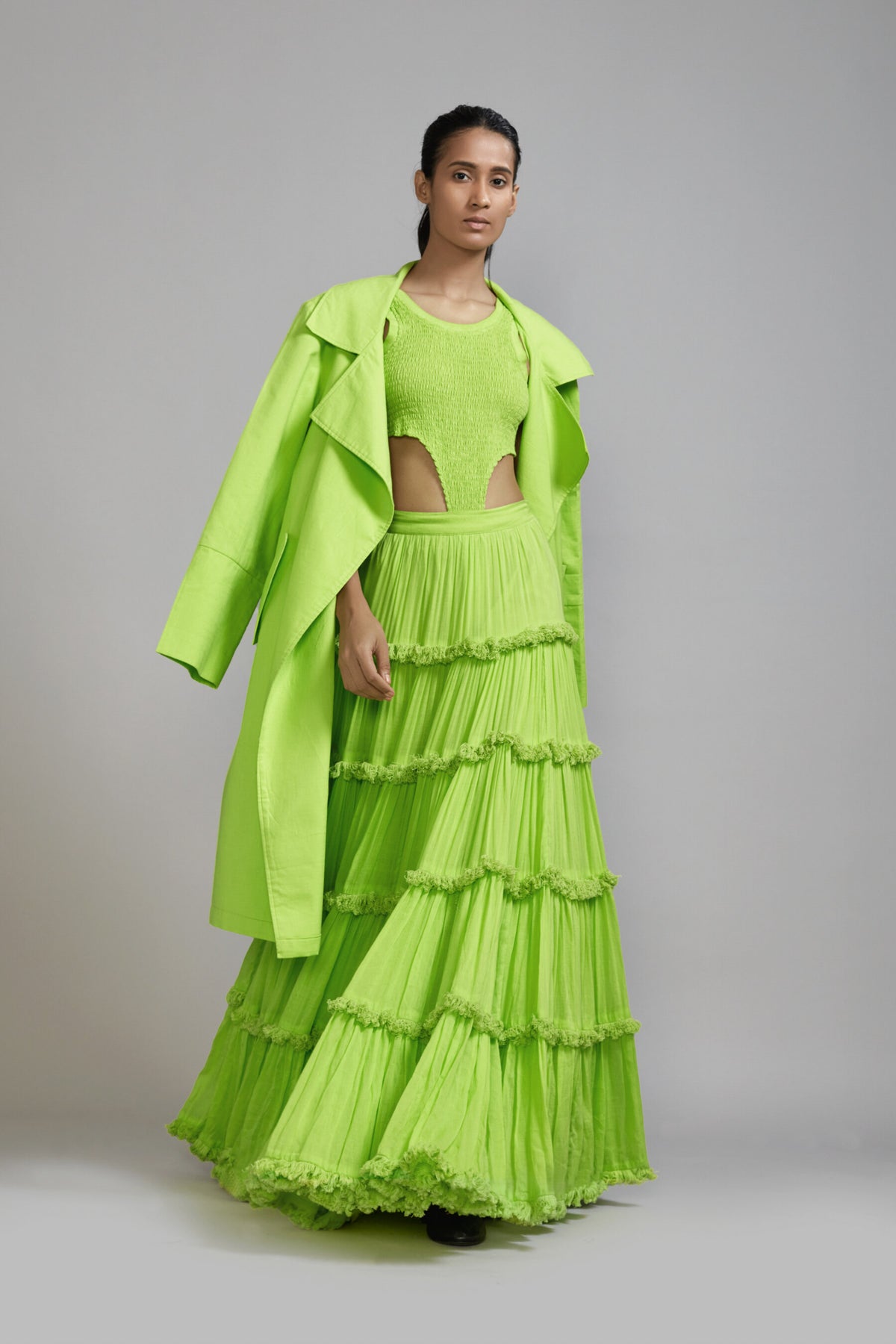 Neon Green Bodysuit lehenga jacket Set