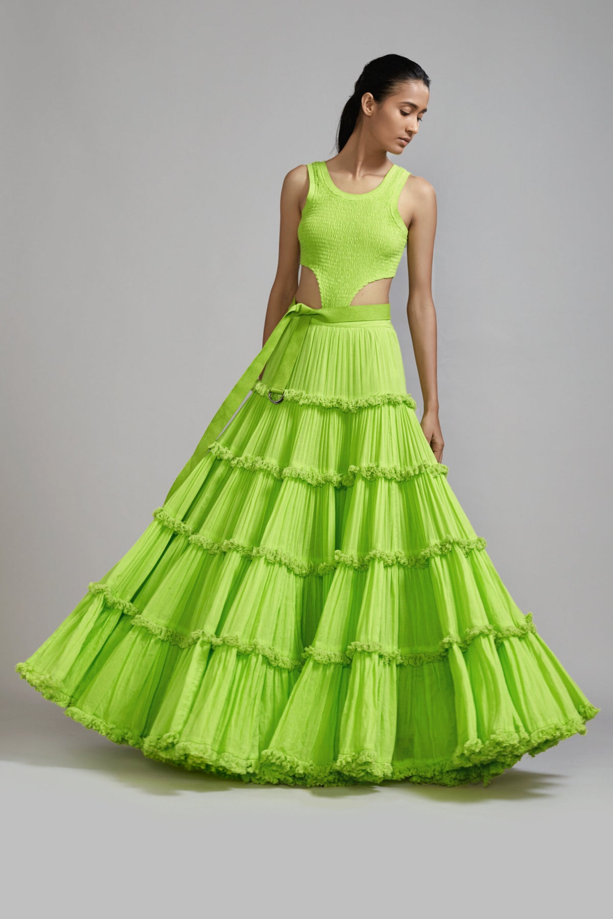 Neon Green Bodysuit lehenga Set