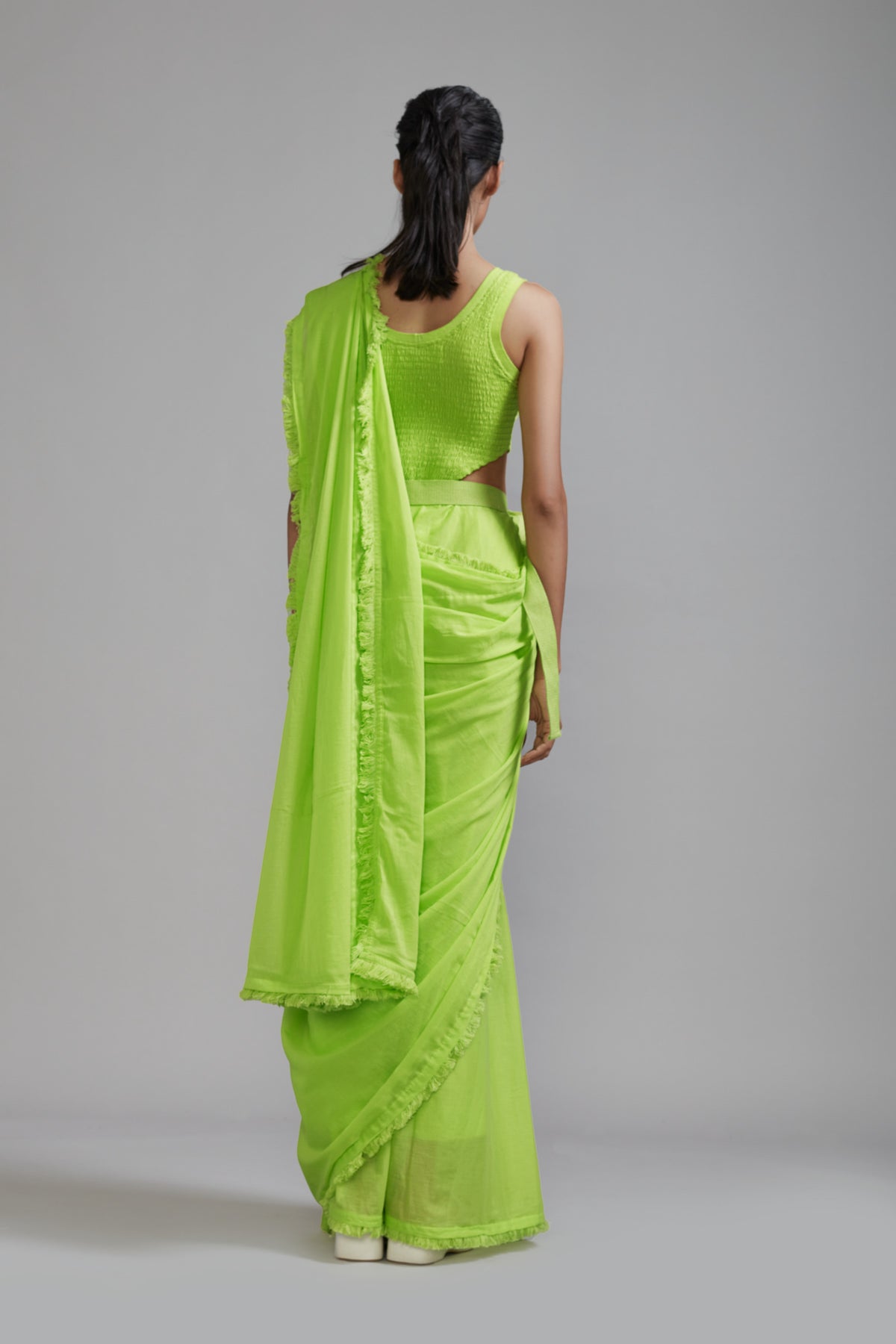 Neon Green Saree And Jacket Set