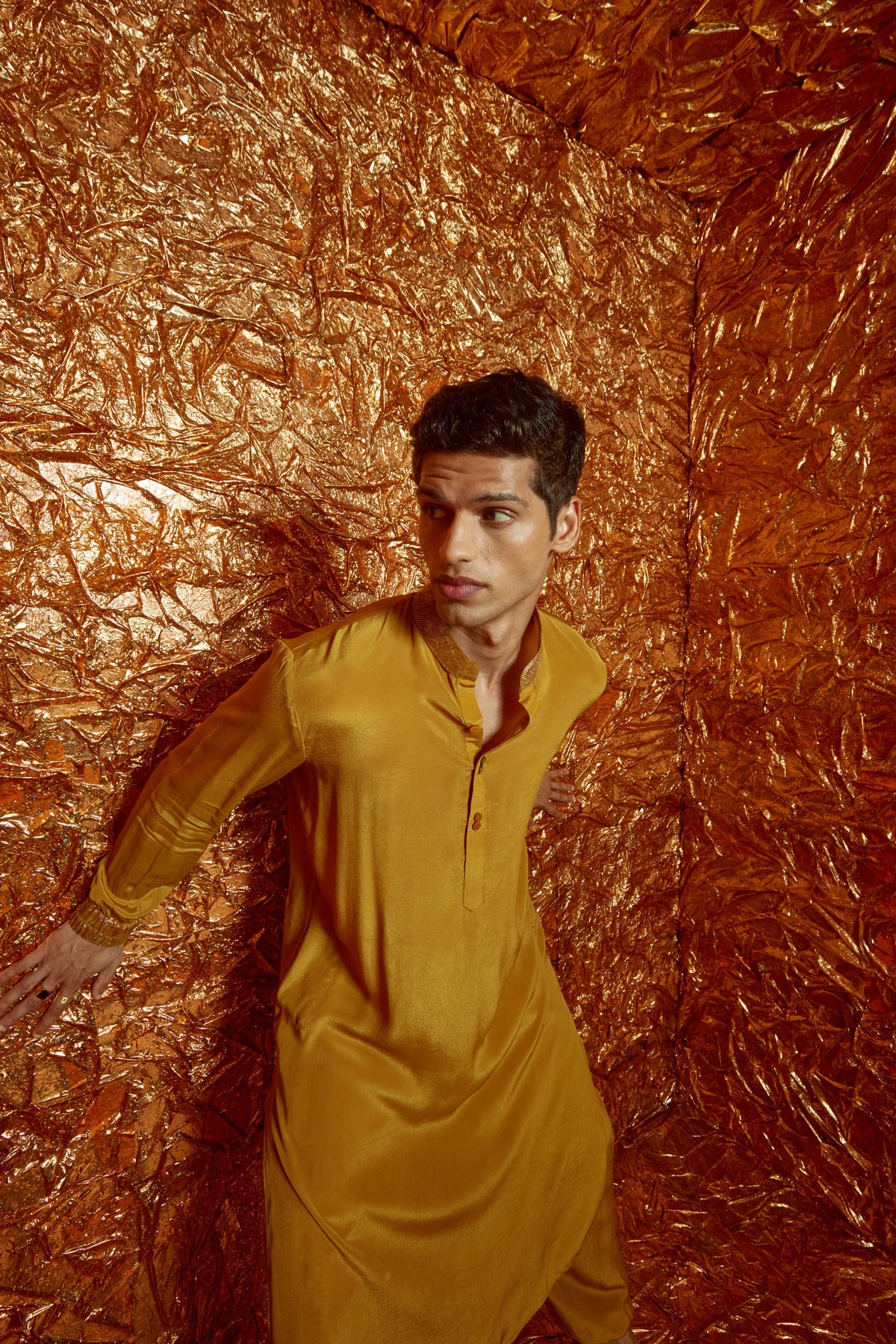 Mustard Crepe Kurta Set