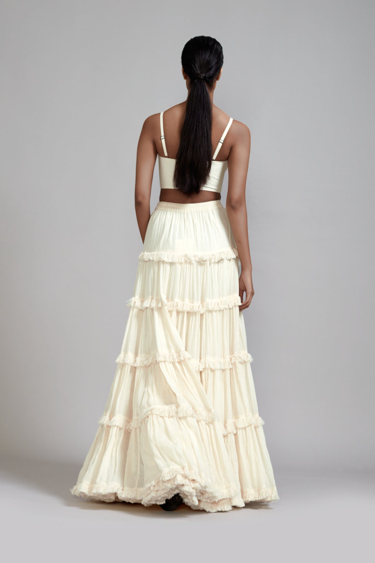 Off white Fringed Lehenga Jacket Set