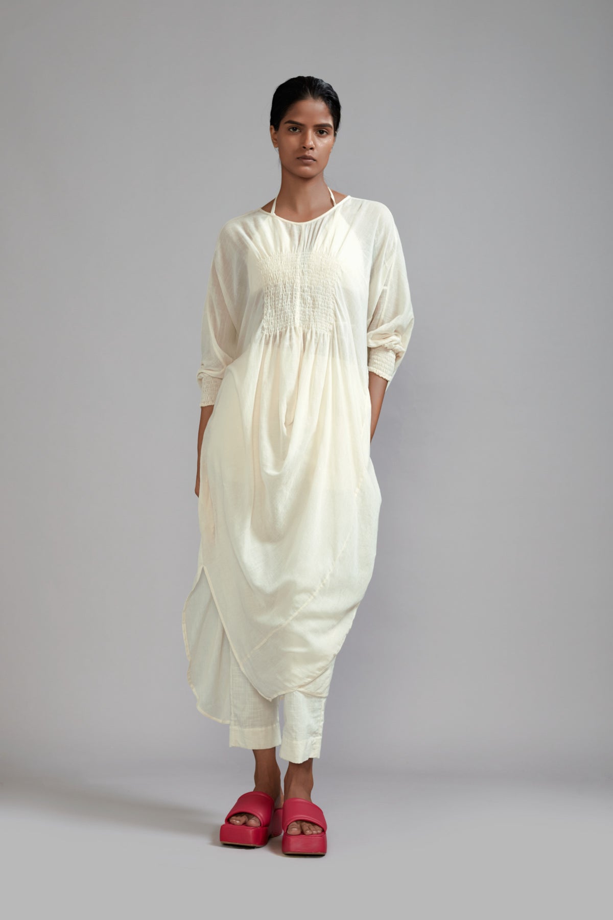 Off white Smocked Cowl Tunic Set