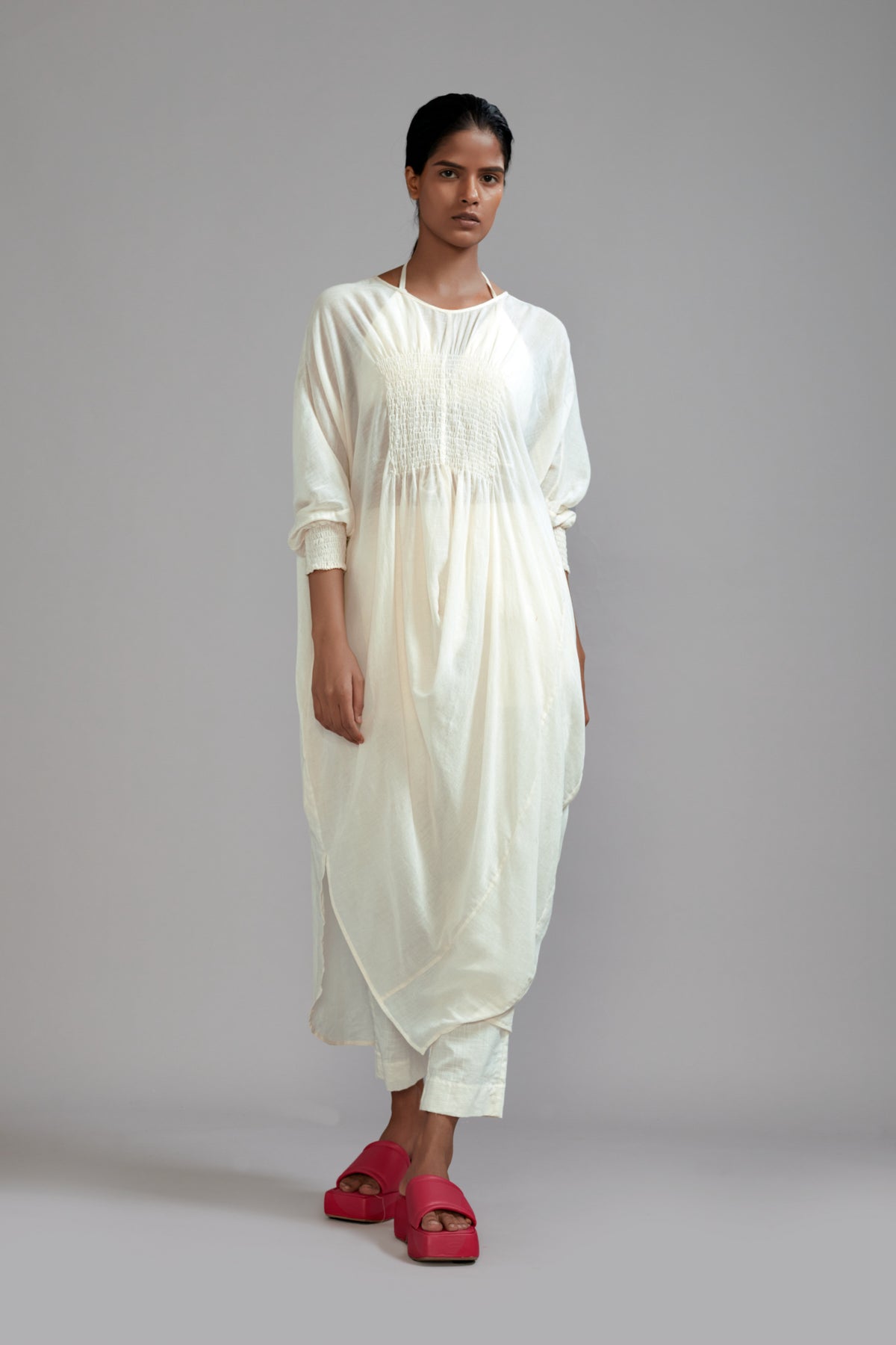 Off white Smocked Cowl Tunic Set