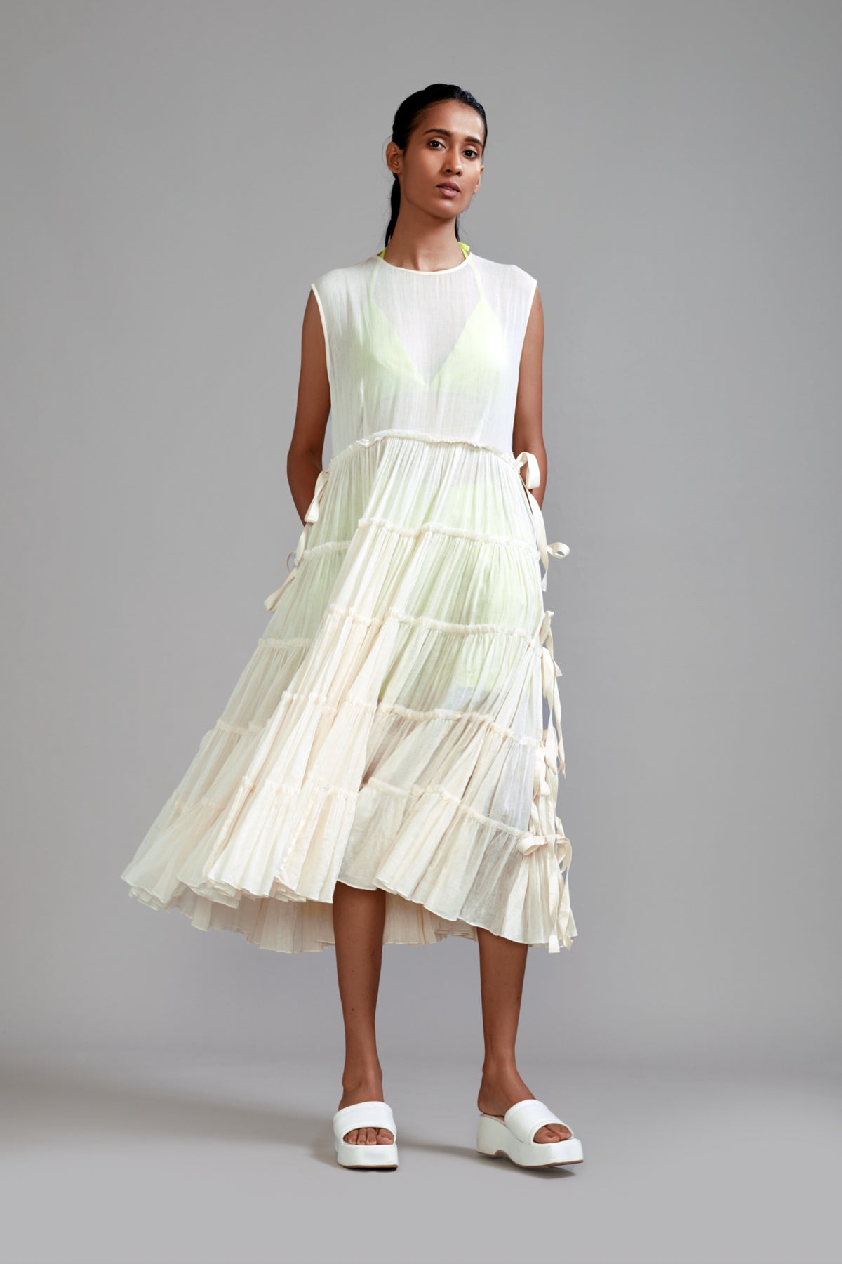 Off white Tiered Tie Tunic