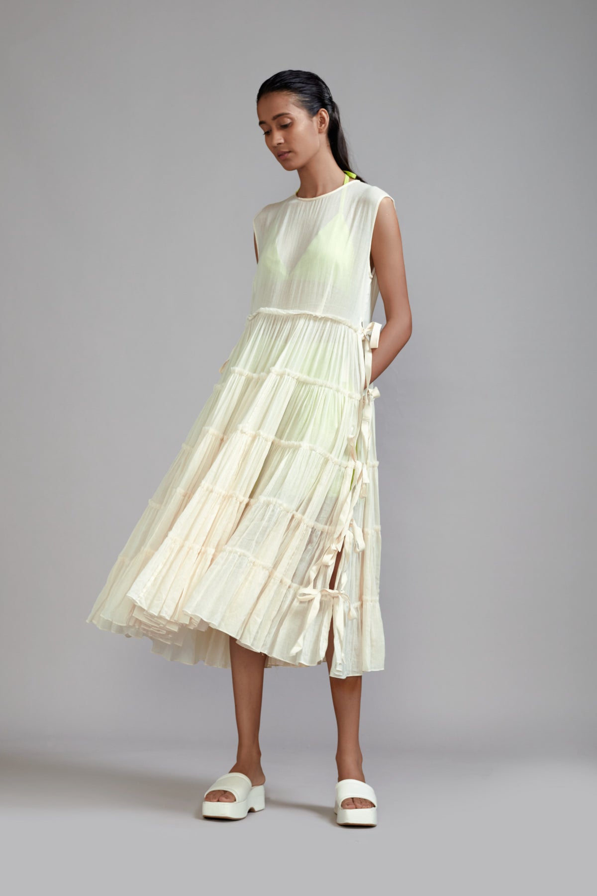 Off white Tiered Tie Tunic