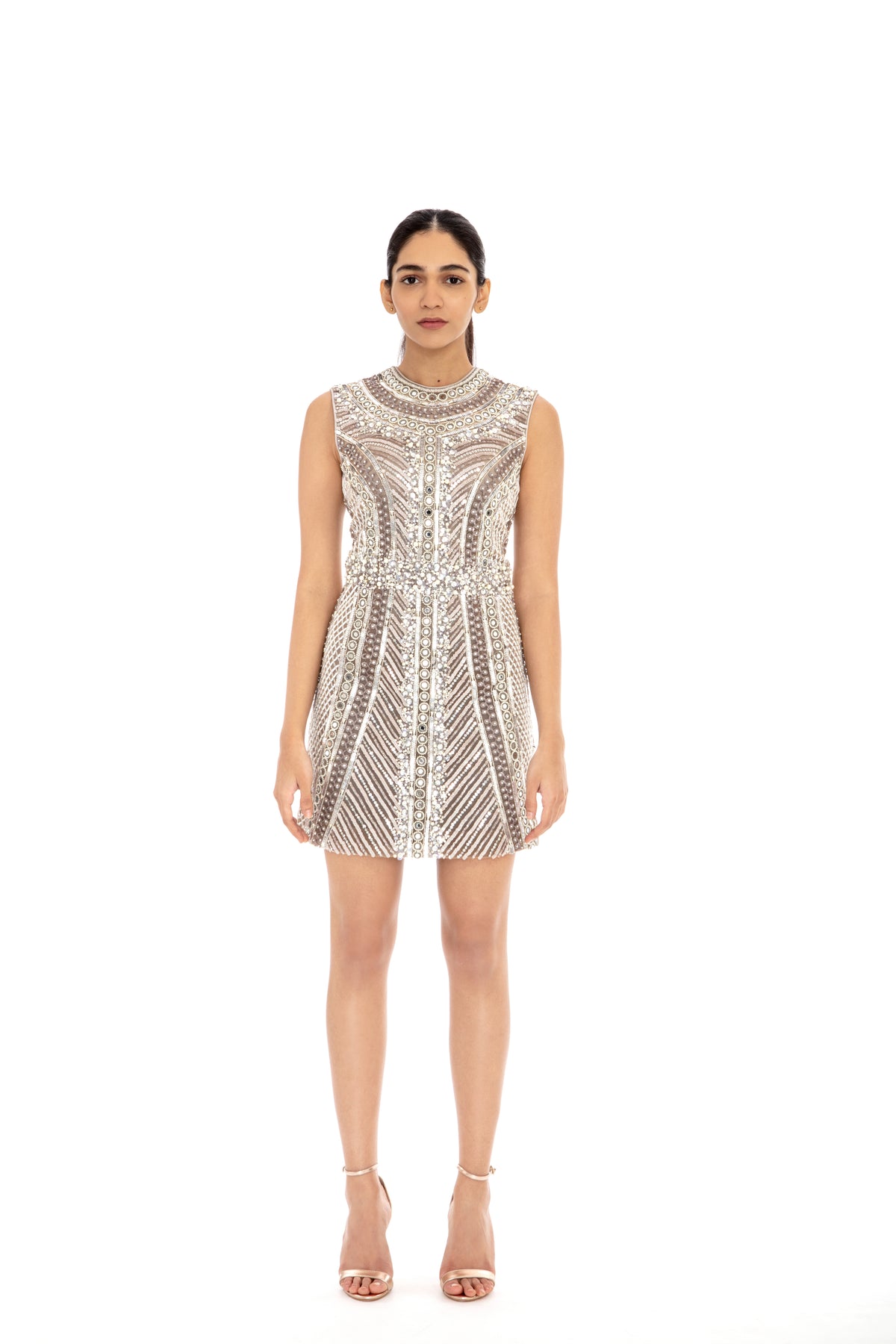 Dove grey embroidered bodycon dress