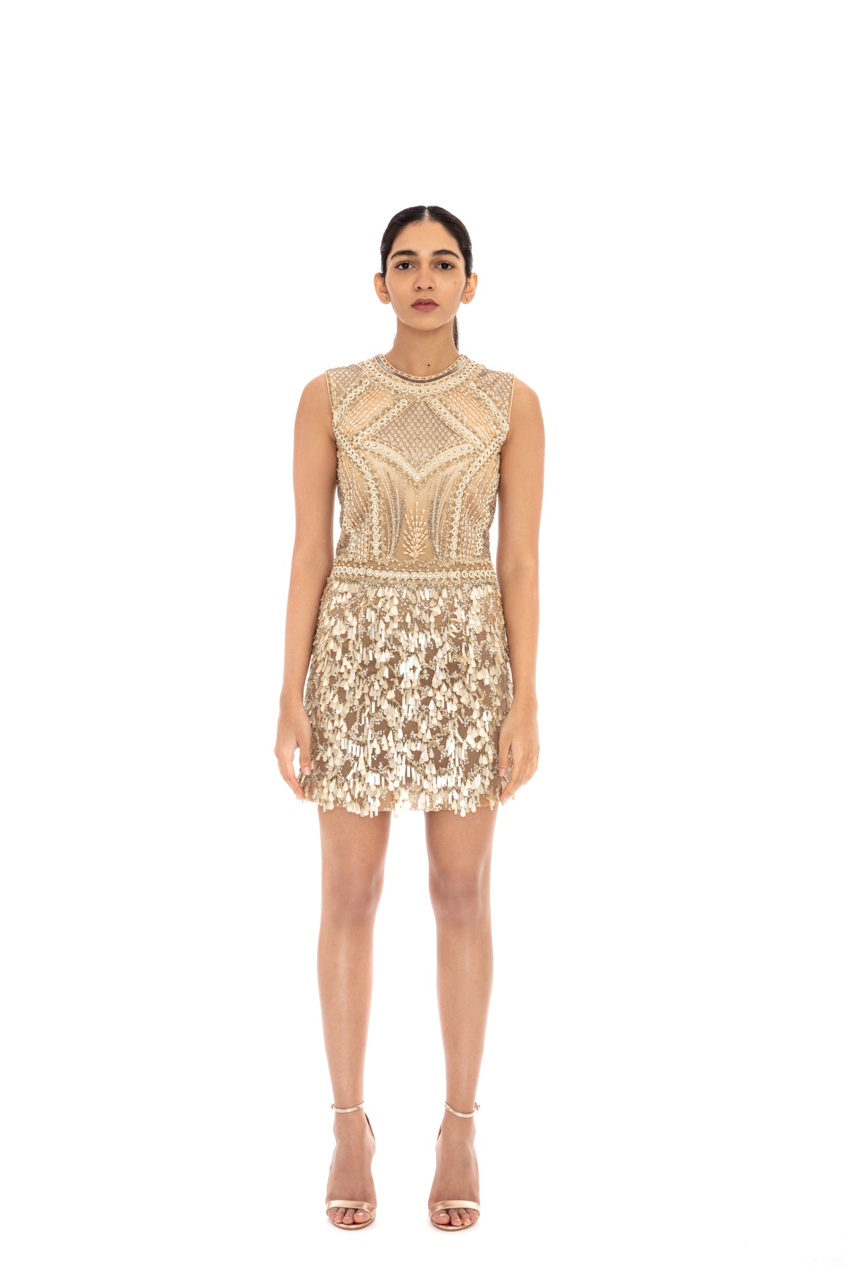 Pale nude embroidered bodycon dress