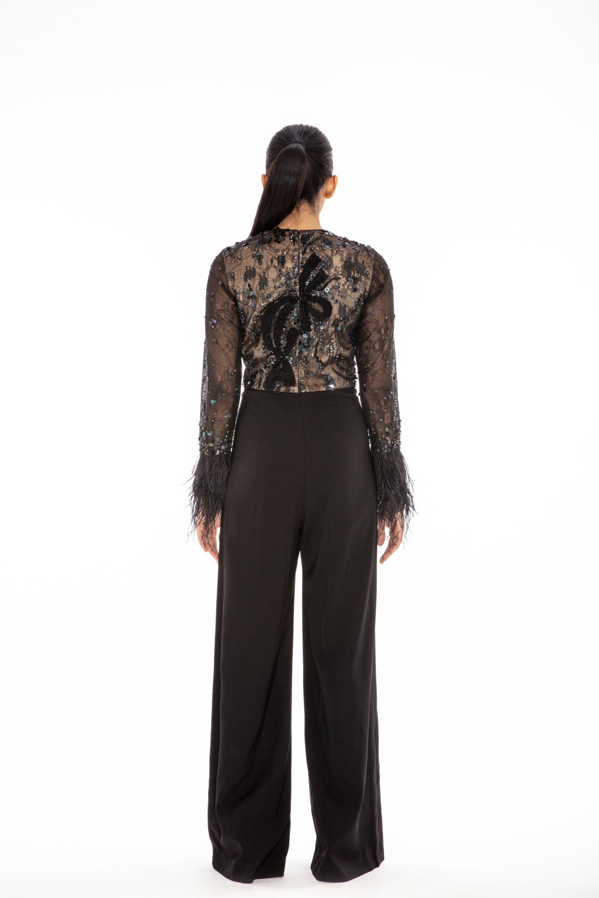 Black embroidered flared jumpsuit