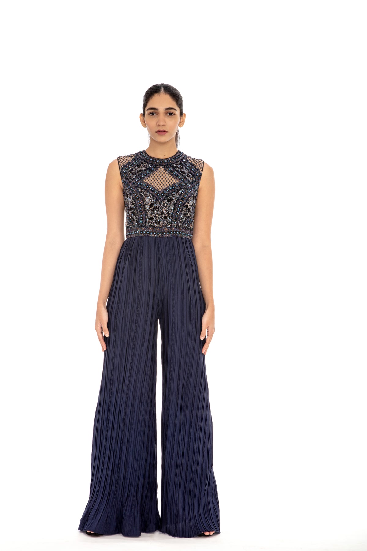 Embroidered crinkled jumpsuit