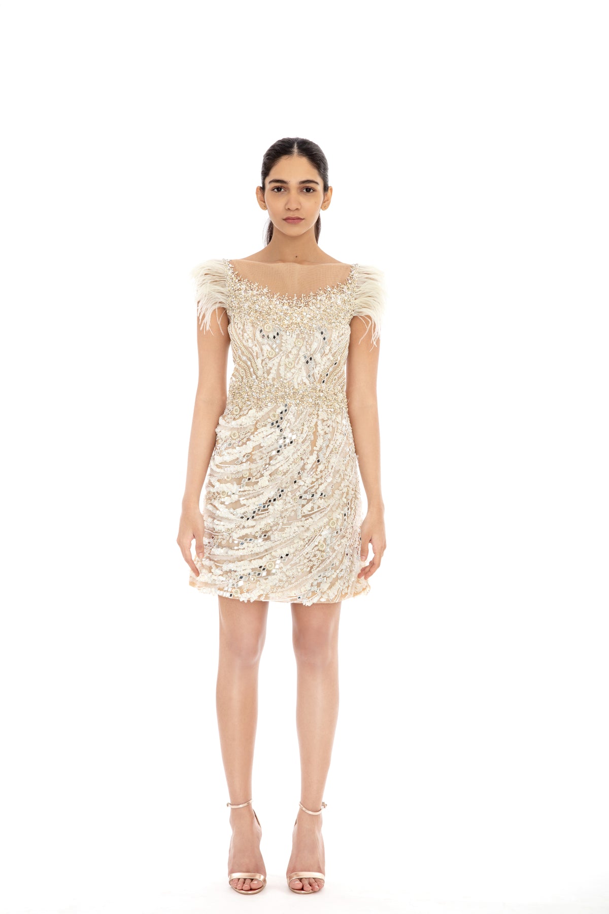 Ivory sequins embroidered bodycon dress