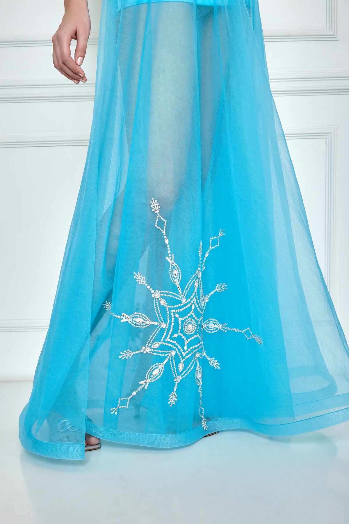 Vivid Sky Blue Puffy Net Skirt