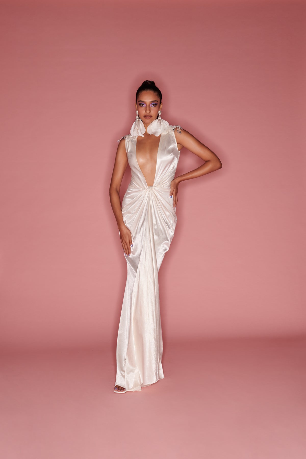 Frost White Draped Gown