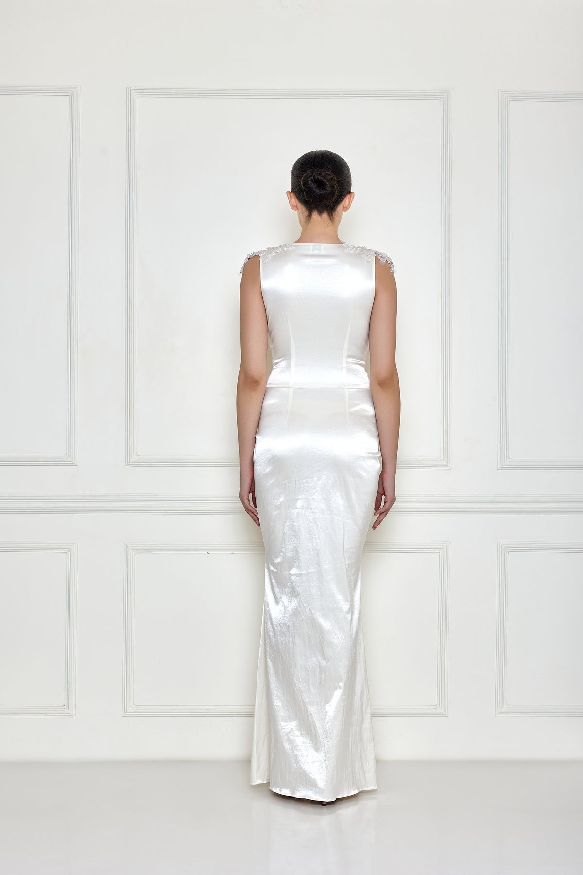 Frost White Draped Gown