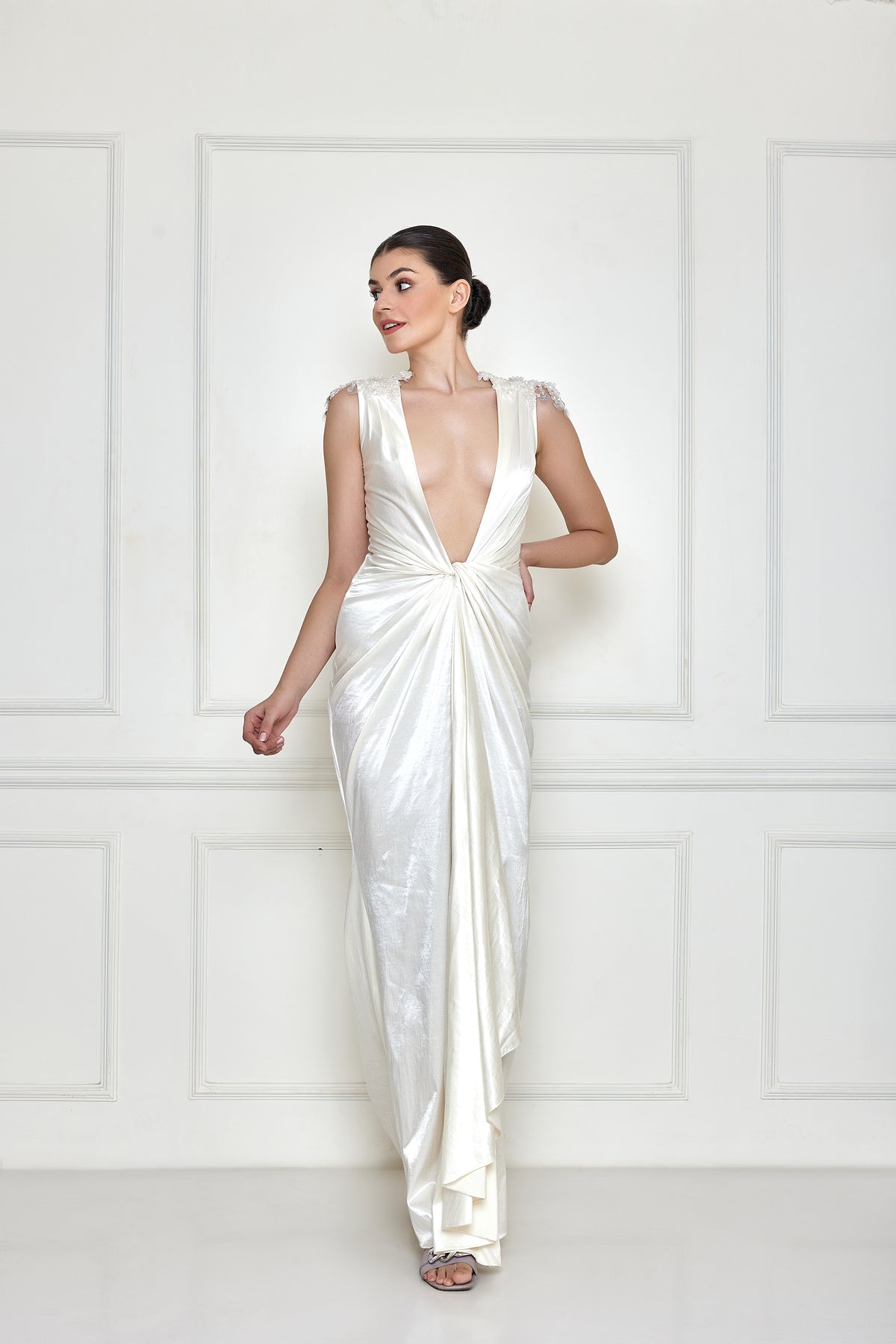 Frost White Draped Gown