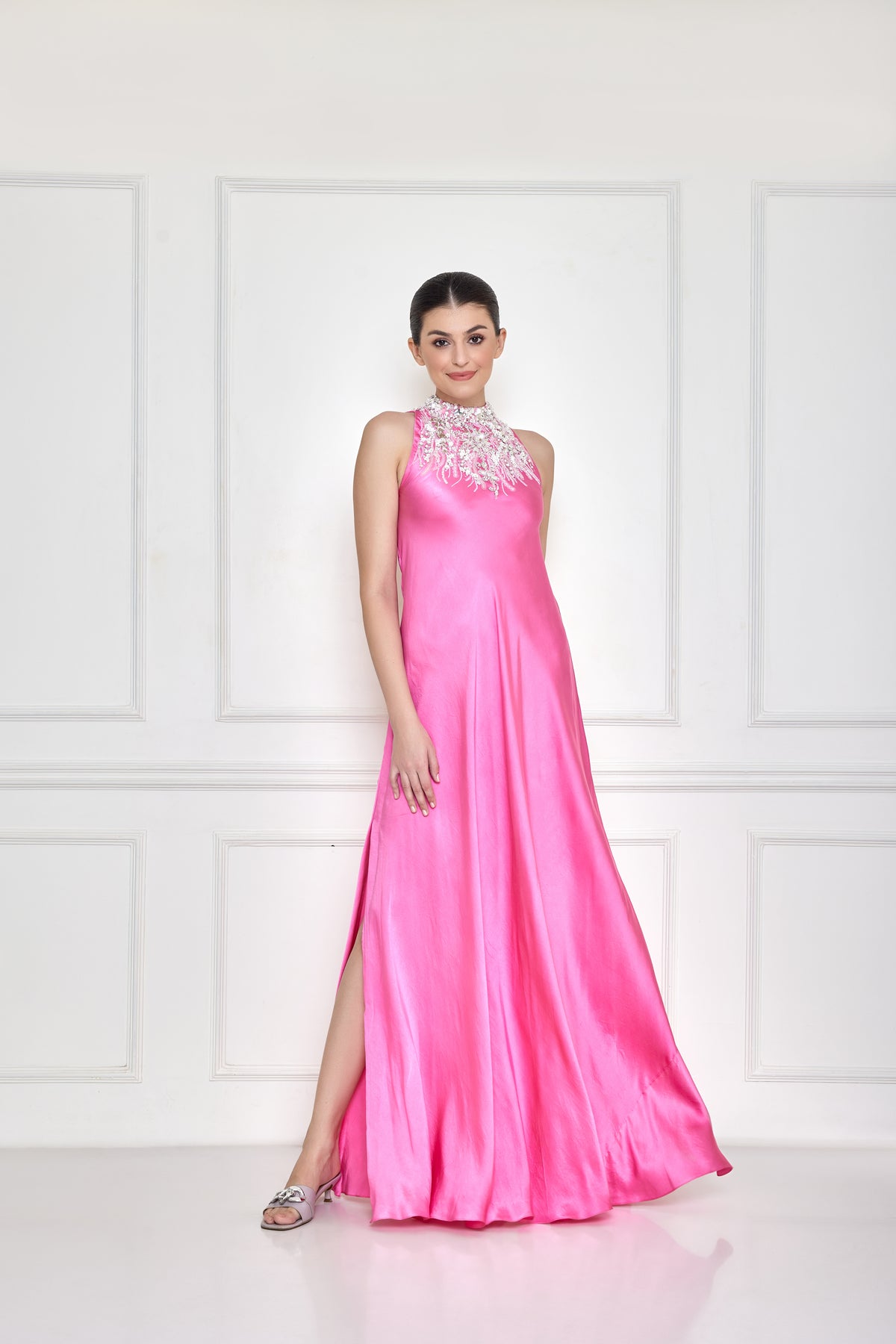 Dopamine Pink Bias Satin Gown