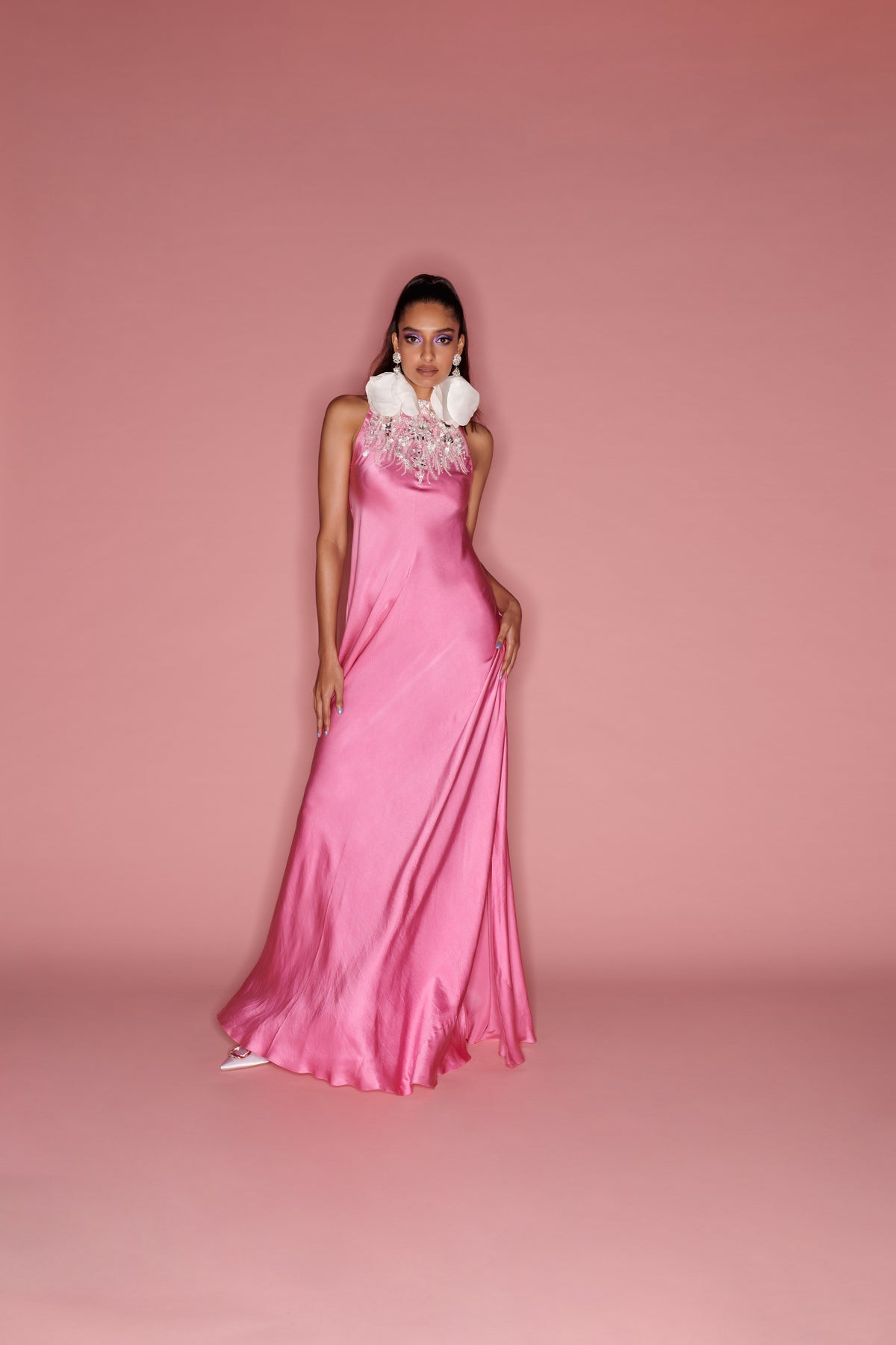 Dopamine Pink Bias Satin Gown