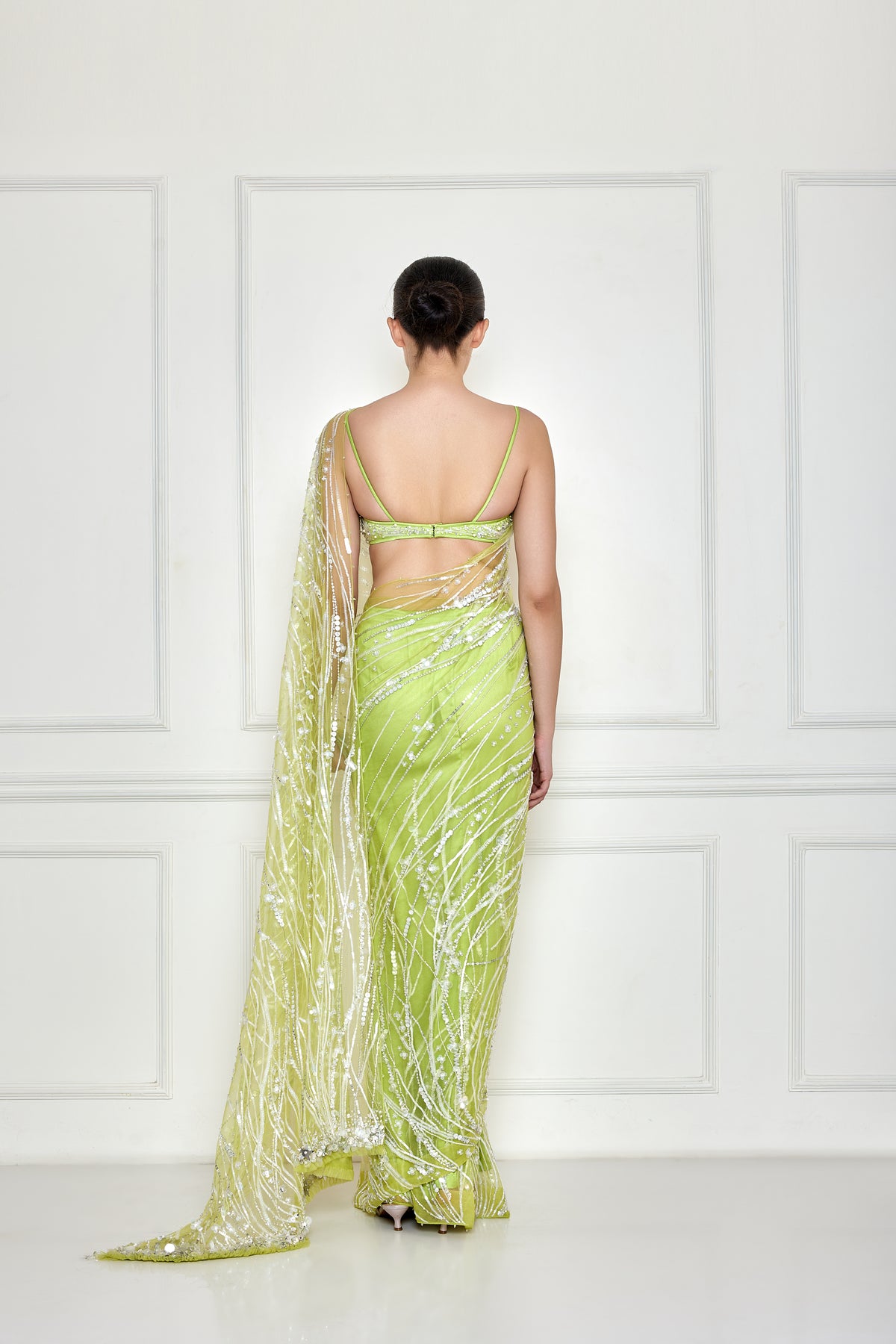 Citrus green sequins Saree