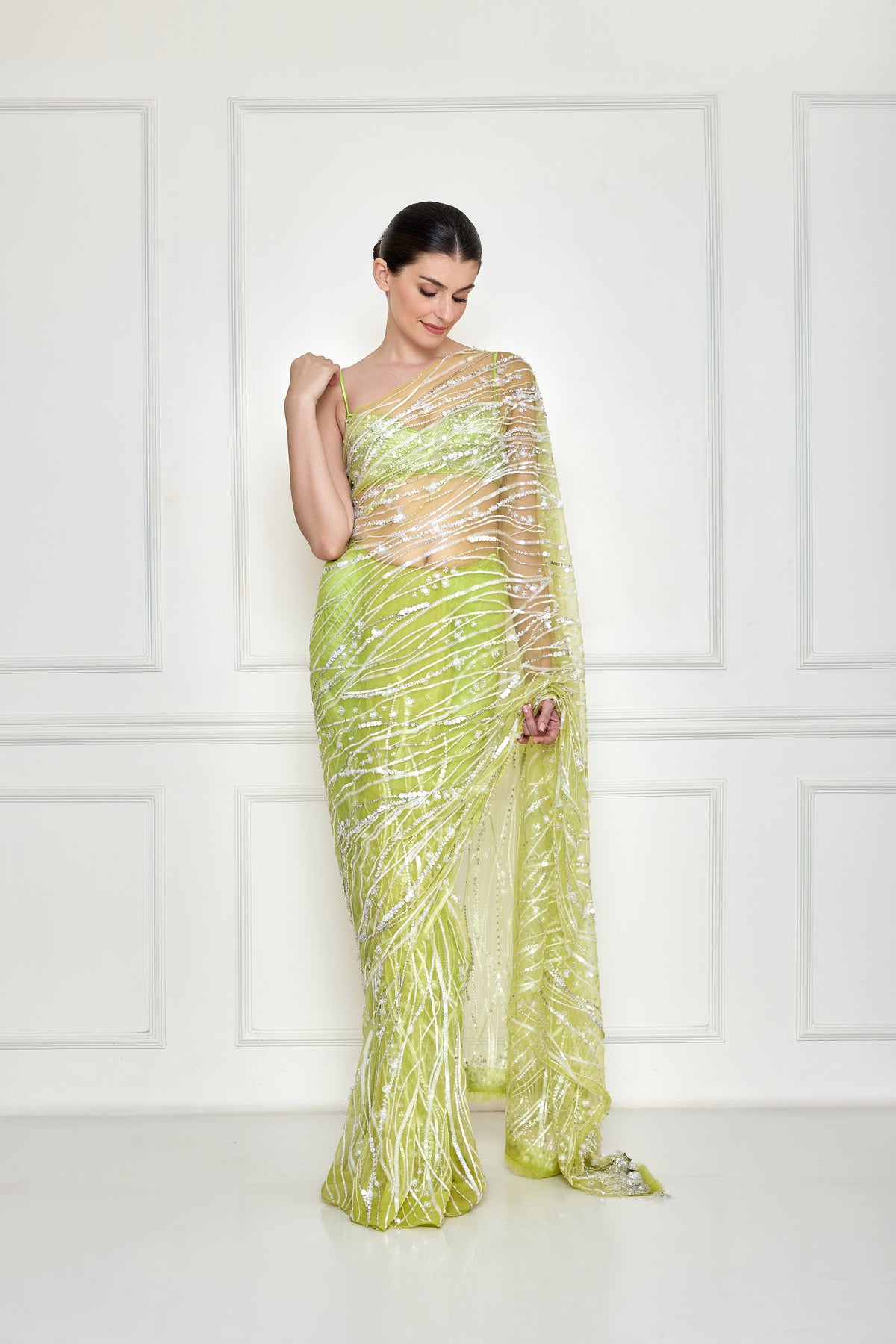 Citrus green sequins Saree