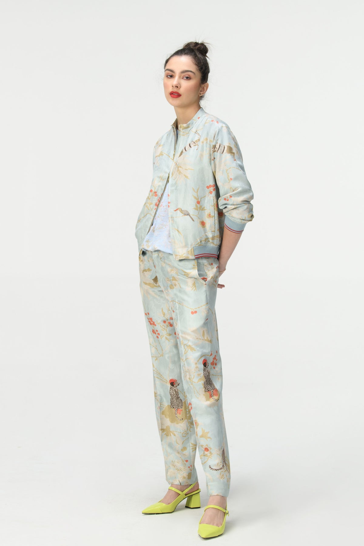 Straight Fit Trousers Silk Damask Ice Blue