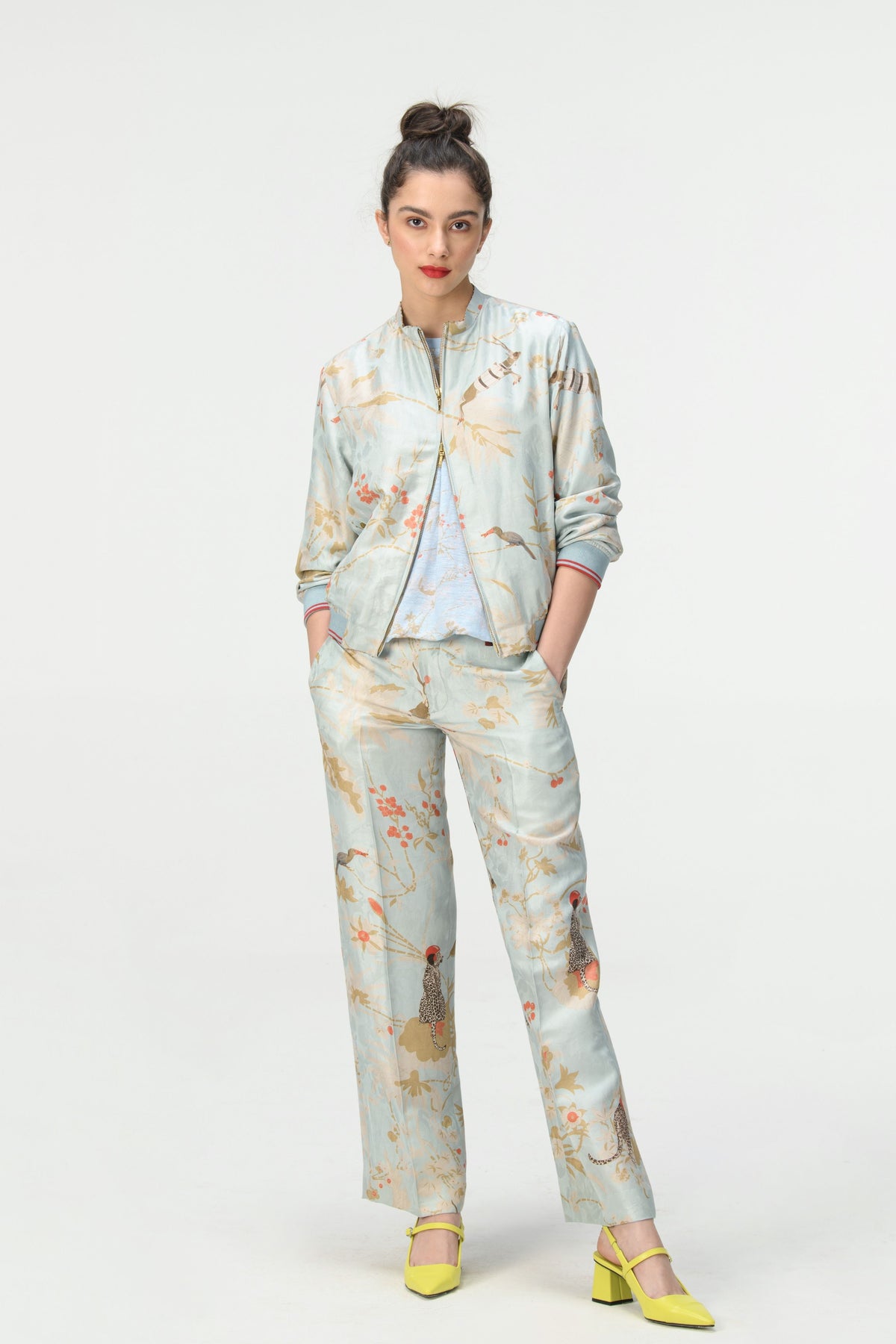 Straight Fit Trousers Silk Damask Ice Blue